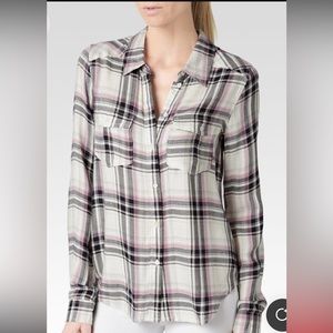 PAIGE Plaid Pink Black White & Gray Button Down Shirt Size L